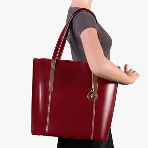 Mcklein USA Cristina Ruby Red gold Leather Tote with tablet pocket office bag - Picture 5 of 14